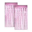 Zink 2 Pack 3.28 Ft x 6.56 Ft Pink Foil Curtain Backdrop - Tinsel Streamers for Photo Booth, Birthday Party, Wedding, Graduation, Holiday Decorations