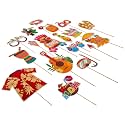 Zink 30PC Luau Party Photo Booth Props - 30 Tropical Hawaiian Photo Booth Props with 30 Sticks and 60 Self-Adhesive Tapes for Photo Booths