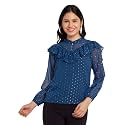 Zink London Women39s Blue Shimmer Ruffles Top