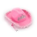 Zink Pink Cowboy Hat with Tiara - One-Size-Fits-All Pink Cowgirl Hat with Adjustable Chin Strap and Feather Trimming for Photo Booths, Parties, Costumes, and More