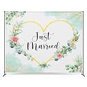 Zink Wedding Photo Backdrop - Wrinkle-Free 4.5 Ft x 6 Ft Photo Studio Backdrop with Floral Design and Just Married Text