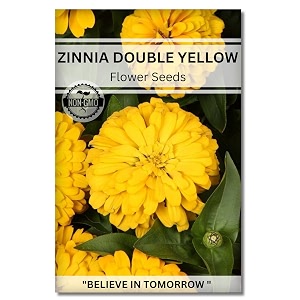 navika seeds  grow with us zinnia double yellow flower seeds for home gardeningperfect for terrace gardening winter amp summer blooms in india-includes free e-book for kitchenbackyard amp planting