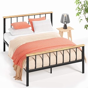zinus contemporary metal and wood platform bed with wood slat support king