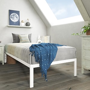 zinus mia metal platform bed frame wood slat support no box spring needed easy assembly white twin