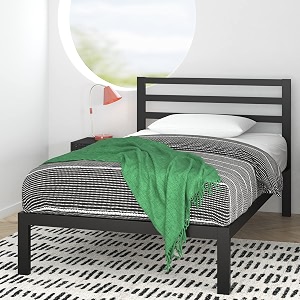zinus mia single bed frame - bed 90x190 cm - 36 cm height with underbed storage - metal platform bed frame with headboard - black