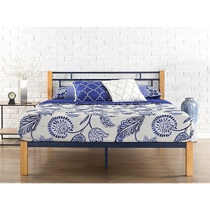 zinus taylan metal and wood platform bed mattress foundation wood slat support full