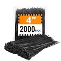 Zip Ties 4 inch (2000 Pack), 18 lb, Small Wire Ties, Black, UV Resistant Cable Ties for Outdoor Use, LOCKLOCK