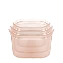 Zip Top Reusable Food Storage Bags | 3 Dish Set [Peach] | Silicone Meal Prep Container | Microwave, Dishwasher and Freezer Safe | Made in the USA