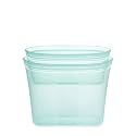 Zip Top Reusable Food Storage Bags | 2 Bag Set [Teal] | Silicone Meal Prep Container | Microwave, Dishwasher and Freezer Safe | Made in the USA