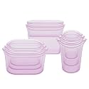 Zip Top Reusable Food Storage Containers Full Set of 8 Lavender – Platinum Silicone Cups, Dishes &amp; Bags – Microwave, Dishwasher &amp; Freezer Safe – Made in USA, BPA-Free