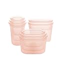 Zip Top Reusable Food Storage Containers Full Set of 8 Peach – Platinum Silicone Cups, Dishes &amp; Bags – Microwave, Dishwasher &amp; Freezer Safe – Made in USA, BPA-Free