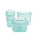 Zip Top Reusable Food Storage Containers Full Set of 8 Teal – Platinum Silicone Cups, Dishes &amp; Bags – Microwave, Dishwasher &amp; Freezer Safe – Made in USA, BPA-Free