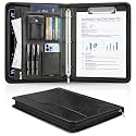 Zippered Padfolio with 3-Ring Binder & Clipboard, PU Leather Portfolio Organizer for Men Women, A4 Document Holder with Phone Pocket Pen Loops Card Slots, Professional Business Interview Folder Black