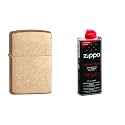 Zippo Armor Tumbled Brass Windproof Pocket Lighter And 4 Oz Premium Lighter Fluid