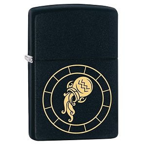 zippo brass zodiac sign aquarius black matte pocket lighter