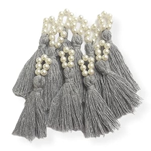 zippy flora mini cotton tassels with pearls for sareeblousedupattadiydecor pack of 10 grey
