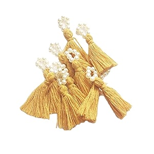 zippy flora mini cotton tassels with pearls for sareeblousedupattadiydecor pack of 10 mustard