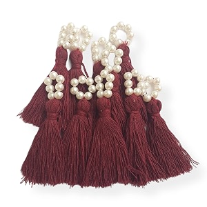 zippy flora mini cotton tassels with pearls for sareeblousedupattadiydecor pack of 10 burgundy