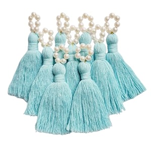 zippy flora mini cotton tassels with pearls for sareeblousedupattadiydecor pack of 10 sky blue