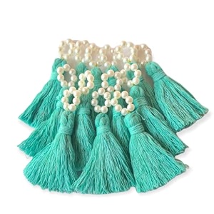 zippy flora mini cotton tassels with pearls for sareeblousedupattadiydecor pack of 10 turquoise blue
