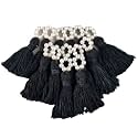 Zippy Flora mini Cotton Tassels with Pearls for Saree/Blouse/Dupatta/DIY/Decor, Pack of 10 (Black)