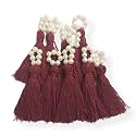 Zippy Flora mini Cotton Tassels with Pearls for Saree/Blouse/Dupatta/DIY/Decor, Pack of 10 (Burgundy)