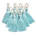 Zippy Flora mini Cotton Tassels with Pearls for Saree/Blouse/Dupatta/DIY/Decor, Pack of 10 (Sky Blue)