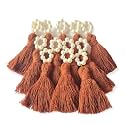 Zippy Flora mini Cotton Tassels with Pearls for Saree/Blouse/Dupatta/DIY/Decor, Pack of 10 (Brown)