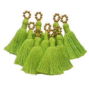 zippy flora sareeblousedupatta tassels mini cotton tassels with pearls pack of 10 with golden pearl parrot green