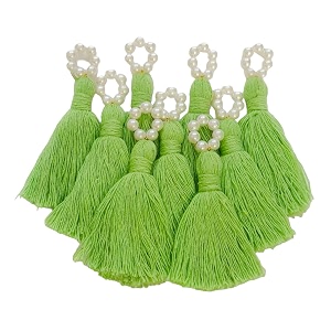 zippy flora sareeblousedupatta tassels mini cotton tassels with pearls pack of 10 parrot green