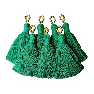 zippy flora sareeblousedupatta tassels mini cotton tassels with pearls pack of 10 with golden pearl dark green