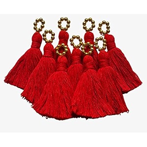 zippy flora sareeblousedupatta tassels mini cotton tassels with pearls pack of 10 with golden pearl red