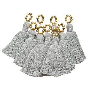 zippy flora sareeblousedupatta tassels mini cotton tassels with pearls pack of 10 with golden pearl grey