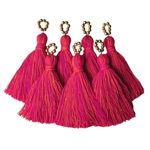 zippy flora sareeblousedupatta tassels mini cotton tassels with pearls pack of 10 with golden pearl mix-dark pink amp orange