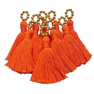 zippy flora sareeblousedupatta tassels mini cotton tassels with pearls pack of 10 with golden pearl orange