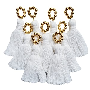 zippy flora sareeblousedupatta tassels mini cotton tassels with pearls pack of 10 with golden pearl white