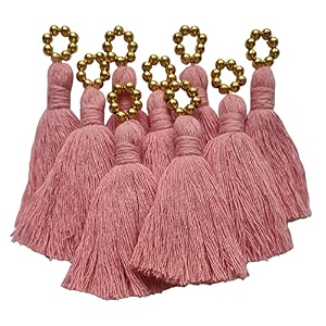 zippy flora sareeblousedupatta tassels mini cotton tassels with pearls pack of 10 with golden pearl baby pink
