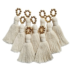 zippy flora sareeblousedupatta tassels mini cotton tassels with pearls pack of 10 with golden pearl off-white