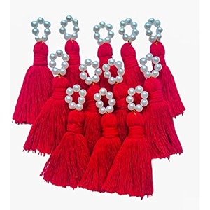 zippy flora sareeblousedupatta tassels mini cotton tassels with pearls pack of 10 red