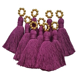 zippy flora sareeblousedupatta tassels mini cotton tassels with pearls pack of 10 with golden pearl purple