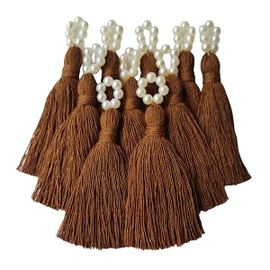 zippy flora sareeblousedupatta tassels mini cotton tassels with pearls pack of 10 chocolate brown