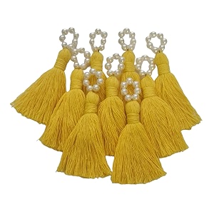 zippy flora yellow mini cotton tassels with pearls  pack of 10 decorative tassels for saree blouse amp dupatta  handmade fabric latkans for ethnic wear amp craft projects