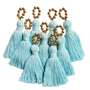 zippy flora sareeblousedupatta tassels mini cotton tassels with pearls pack of 10 with golden pearl sky blue