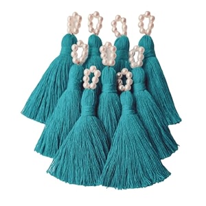 zippy flora sareeblousedupatta tassels mini cotton tassels with pearls pack of 10 aqua blue