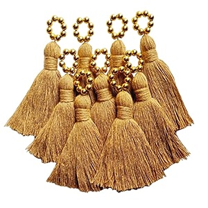 zippy flora sareeblousedupatta tassels mini cotton tassels with pearls pack of 10 with golden pearl dark beige