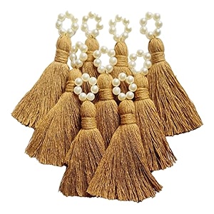 zippy flora mini cotton tassels with pearl embellishments for saree blouse amp dupatta decoration ethnic wear styling amp diy crafts pack of 10 elegant dark beige color handmade decorative tassels