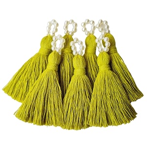 zippy flora sareeblousedupatta tassels mini cotton tassels with pearls pack of 10 olive green
