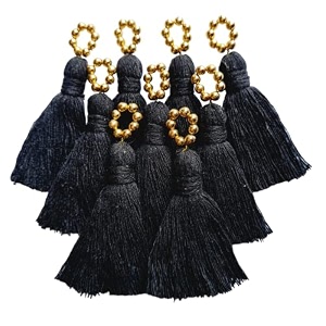 zippy flora sareeblousedupatta tassels mini cotton tassels with pearls pack of 10 with golden pearl black