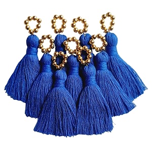 zippy flora sareeblousedupatta tassels mini cotton tassels with pearls pack of 10 with golden pearl royal blue