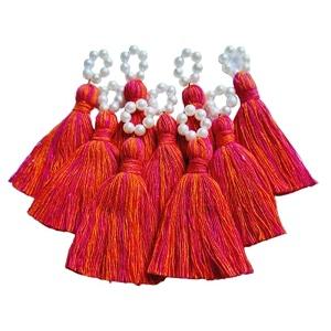 zippy flora sareeblousedupatta tassels mini cotton tassels with pearls pack of 10 mix-dark pink amp orange